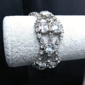 Vintage Clear Rhinestone Bracelet, Silver Tone,  1950s Wedding Bridal Jewelry